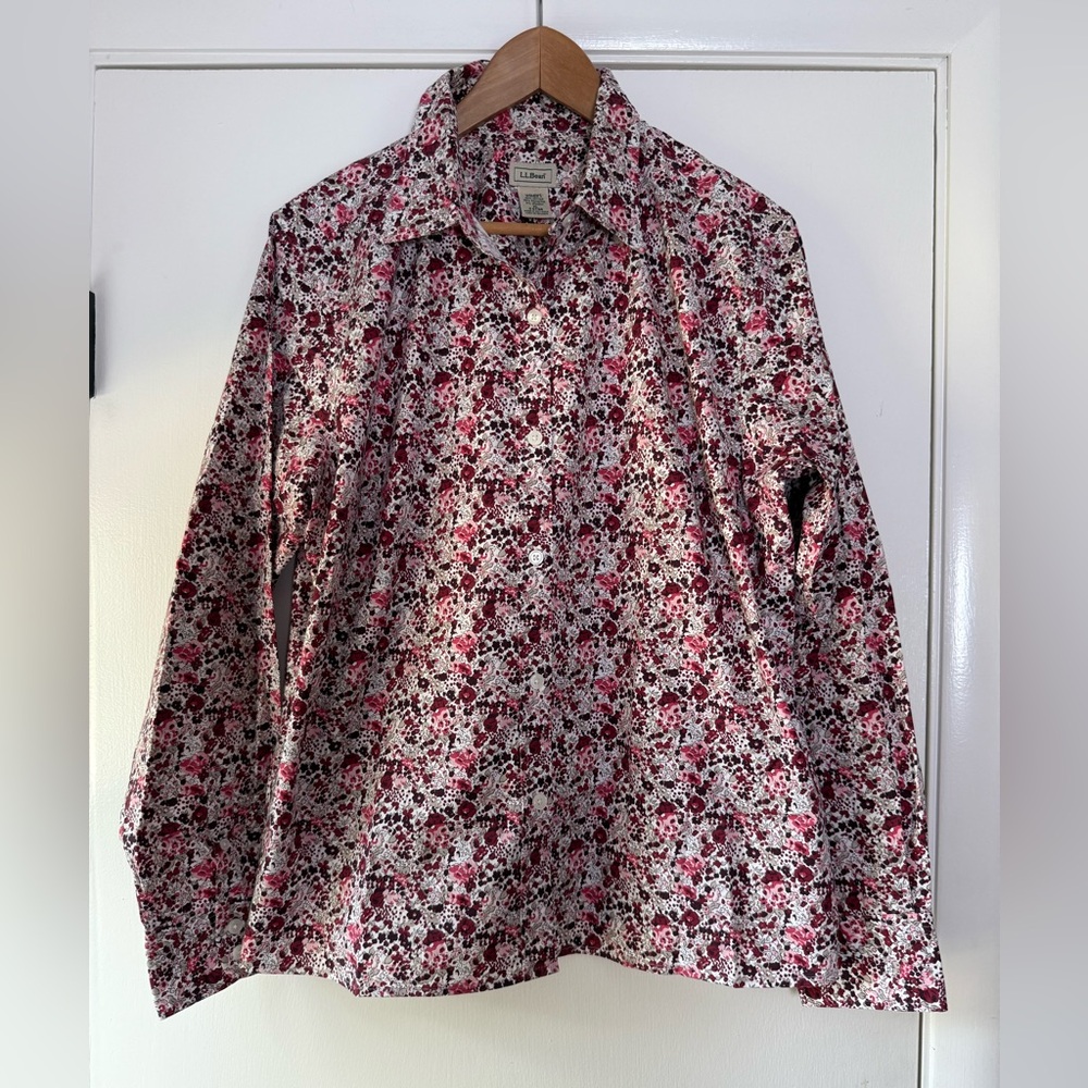 LL Bean Women’s Button Down Shirt Floral Cottagecore Western Delicate Size XL